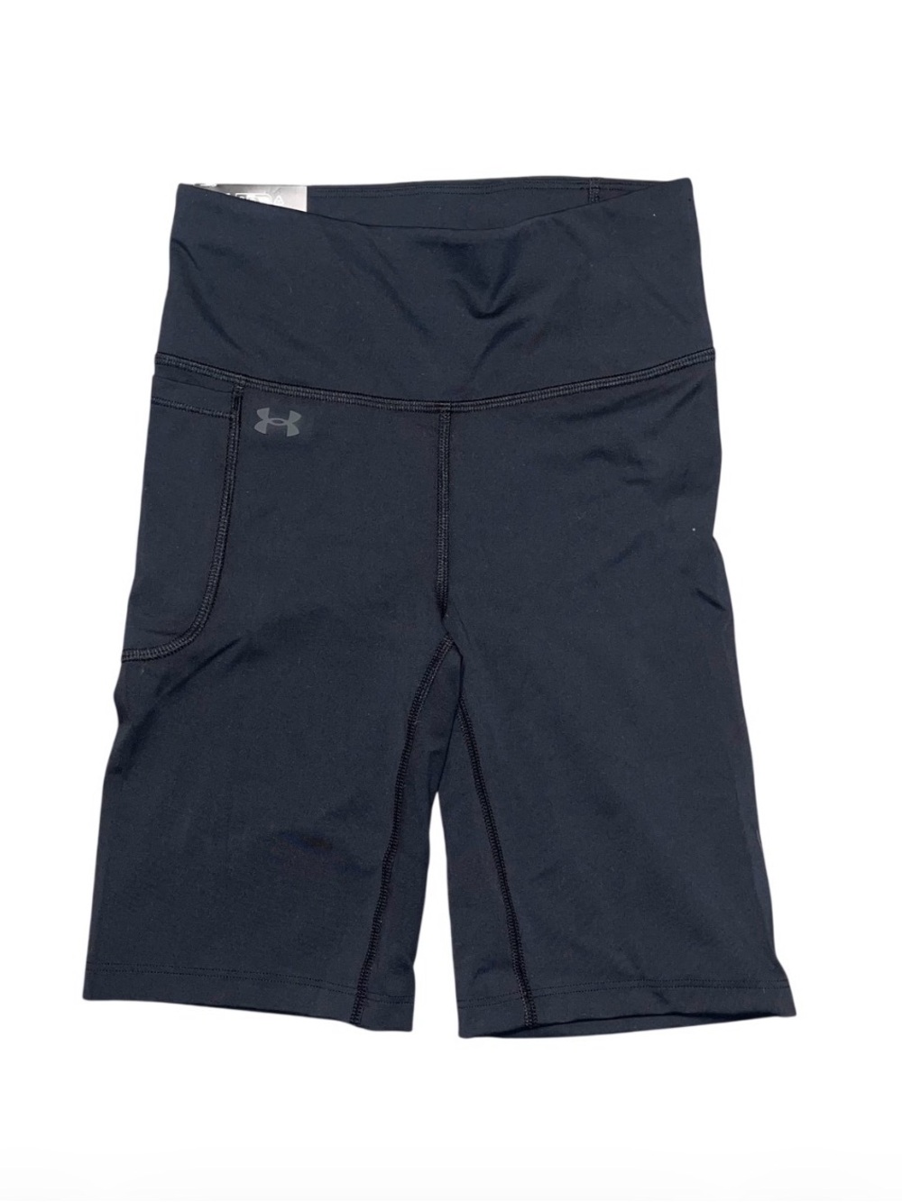 Under Armour Black Stretch Fitted High Rise Shorts Biker NWT Small Side Pocket